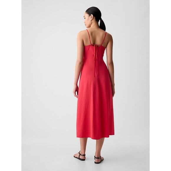 NWT Gap Women's Red V-Neckline Ruched Slip Midi Dress Size XL - Picture 2 of 12
